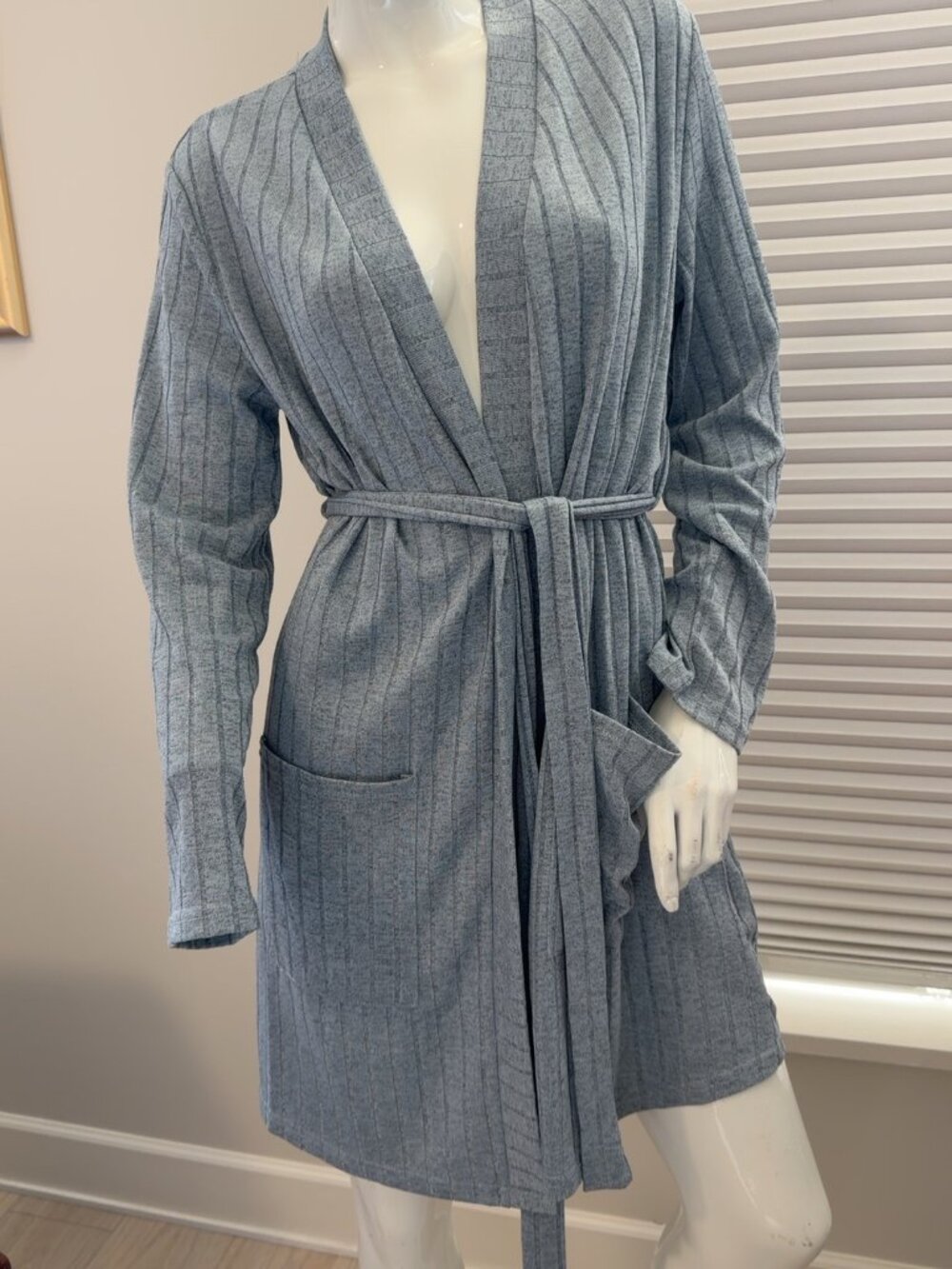 Grey Ribbed Belted Cardigan - Picture 2 of 2